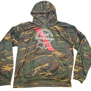 Pabst Blue Ribbon Beer Camo‎ Hoodie Mens Large Streetwear Blue Collar Americana